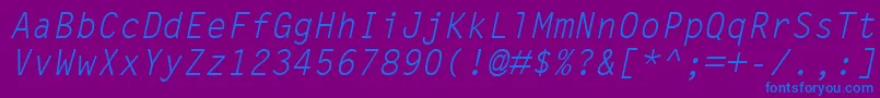 LetterGothicMtOblique-fontti – siniset fontit violetilla taustalla