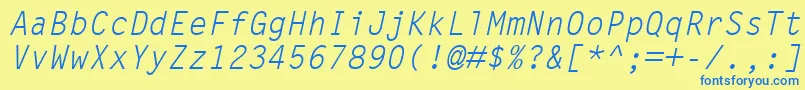 LetterGothicMtOblique-Schriftart – Blaue Schriften auf gelbem Hintergrund