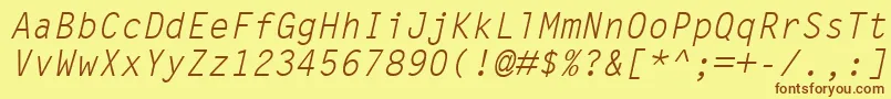 LetterGothicMtOblique-Schriftart – Braune Schriften auf gelbem Hintergrund