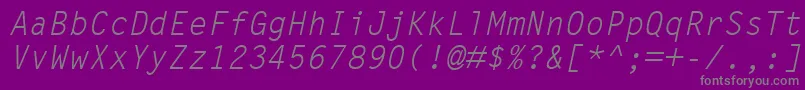 LetterGothicMtOblique-fontti – harmaat kirjasimet violetilla taustalla