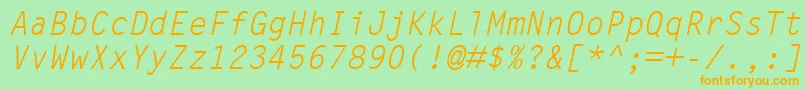 フォントLetterGothicMtOblique – オレンジの文字が緑の背景にあります。