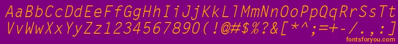 LetterGothicMtOblique-Schriftart – Orangefarbene Schriften auf violettem Hintergrund