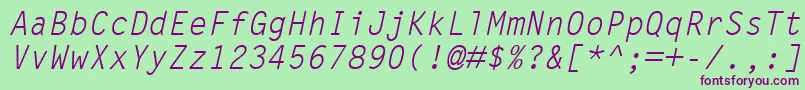 LetterGothicMtOblique-Schriftart – Violette Schriften auf grünem Hintergrund