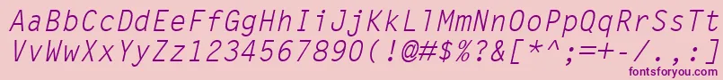 LetterGothicMtOblique-Schriftart – Violette Schriften auf rosa Hintergrund