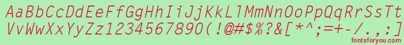 LetterGothicMtOblique-Schriftart – Rote Schriften auf grünem Hintergrund