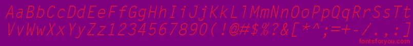 Fonte LetterGothicMtOblique – fontes vermelhas em um fundo violeta