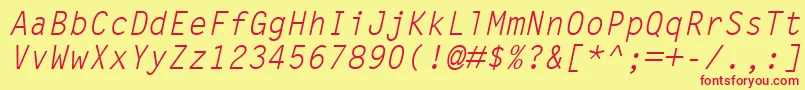 Fonte LetterGothicMtOblique – fontes vermelhas em um fundo amarelo