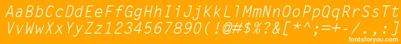 LetterGothicMtOblique-Schriftart – Weiße Schriften auf orangefarbenem Hintergrund
