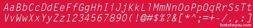 LetterGothicMtOblique-Schriftart – Weiße Schriften auf rotem Hintergrund