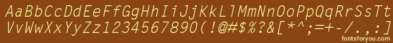LetterGothicMtOblique-fontti – keltaiset fontit ruskealla taustalla