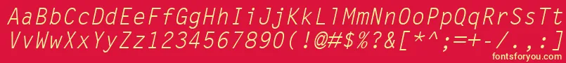 LetterGothicMtOblique-Schriftart – Gelbe Schriften auf rotem Hintergrund
