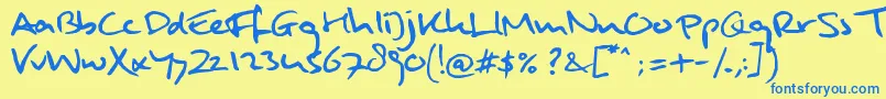 フォントMuldersHandwriting – 青い文字が黄色の背景にあります。