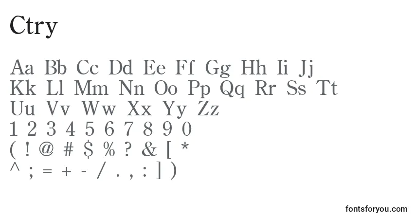 Czcionka Ctry – alfabet, cyfry, specjalne znaki