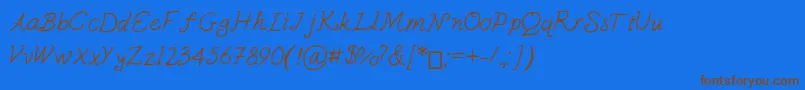 フォントSusquehanna – 茶色の文字が青い背景にあります。