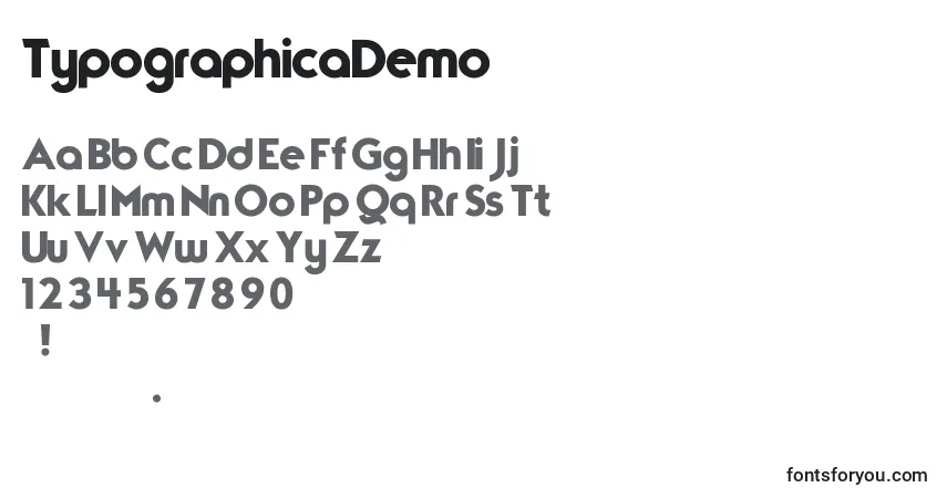 Шрифт TypographicaDemo – алфавит, цифры, специальные символы
