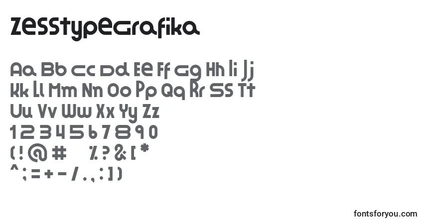 Schriftart ZesstypeGrafika – Alphabet, Zahlen, spezielle Symbole
