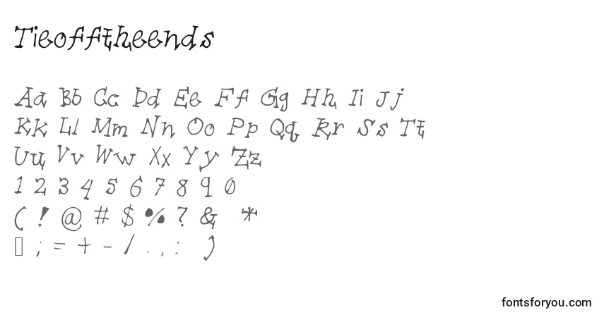 Schriftart Tieofftheends – Alphabet, Zahlen, spezielle Symbole