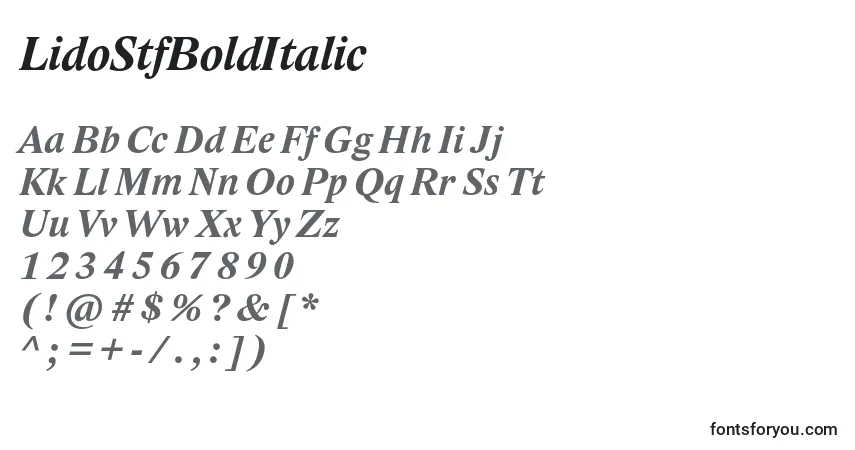 A fonte LidoStfBoldItalic – alfabeto, números, caracteres especiais
