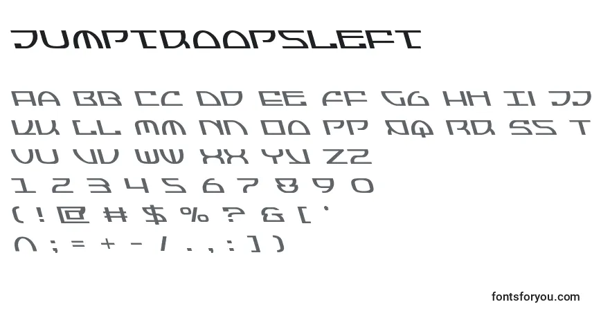 Schriftart Jumptroopsleft – Alphabet, Zahlen, spezielle Symbole