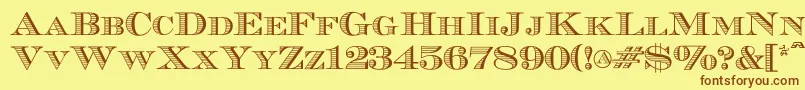 フォントEcuyerr0902 – 茶色の文字が黄色の背景にあります。