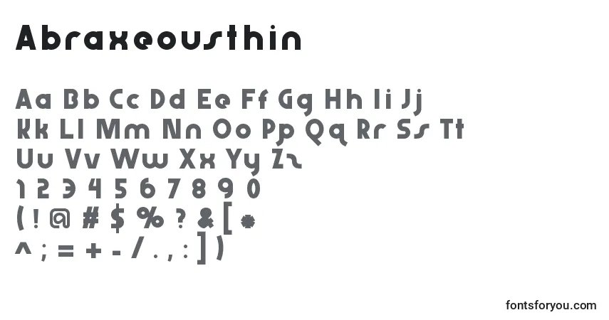 Schriftart Abraxeousthin – Alphabet, Zahlen, spezielle Symbole