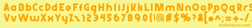 フォントAbraxeousthin – オレンジの文字が黄色の背景にあります。