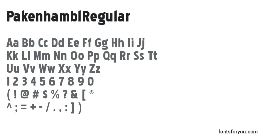 Шрифт PakenhamblRegular – алфавит, цифры, специальные символы