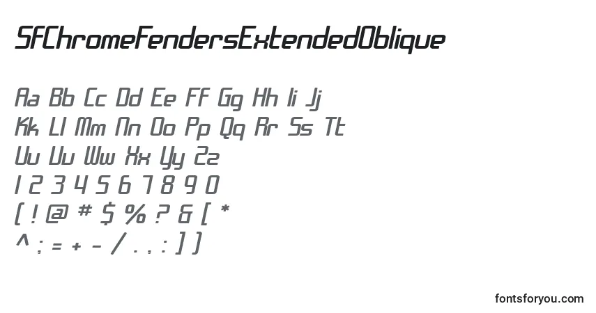 Czcionka SfChromeFendersExtendedOblique – alfabet, cyfry, specjalne znaki