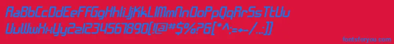 SfChromeFendersExtendedOblique-Schriftart – Blaue Schriften auf rotem Hintergrund