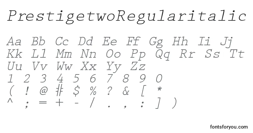 Schriftart PrestigetwoRegularitalic – Alphabet, Zahlen, spezielle Symbole