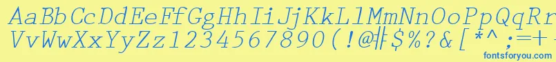 Шрифт PrestigetwoRegularitalic – синие шрифты на жёлтом фоне