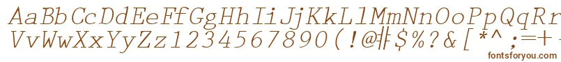 フォントPrestigetwoRegularitalic – 白い背景に茶色のフォント