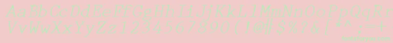 Fonte PrestigetwoRegularitalic – fontes verdes em um fundo rosa