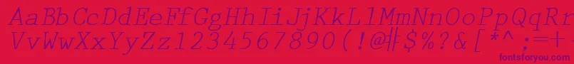 Czcionka PrestigetwoRegularitalic – fioletowe czcionki na czerwonym tle