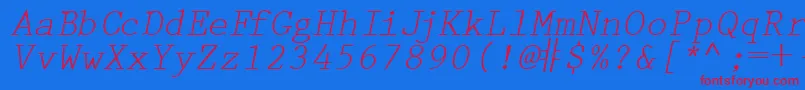 フォントPrestigetwoRegularitalic – 赤い文字の青い背景