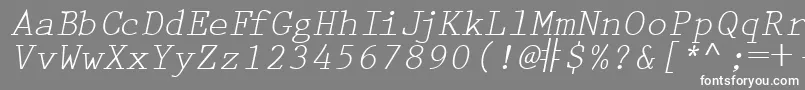 PrestigetwoRegularitalic-fontti – valkoiset fontit harmaalla taustalla