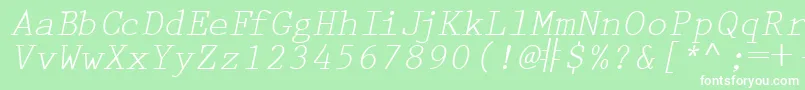 Fonte PrestigetwoRegularitalic – fontes brancas em um fundo verde