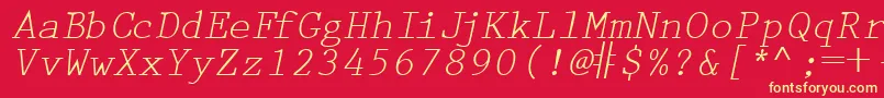 Fonte PrestigetwoRegularitalic – fontes amarelas em um fundo vermelho