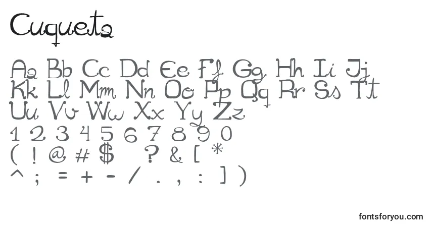 Шрифт Cuqueta (107448) – алфавит, цифры, специальные символы