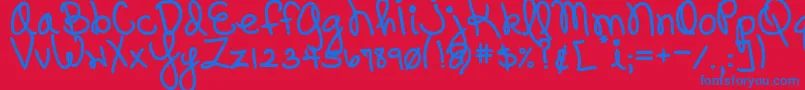 DjbPinkySwear-Schriftart – Blaue Schriften auf rotem Hintergrund