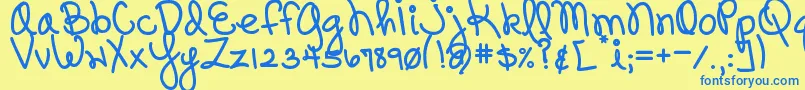 DjbPinkySwear-Schriftart – Blaue Schriften auf gelbem Hintergrund