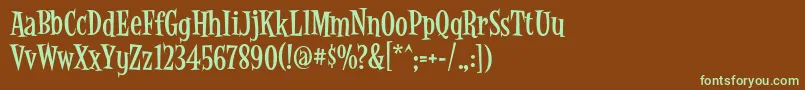 フォントLatinoRumba – 緑色の文字が茶色の背景にあります。