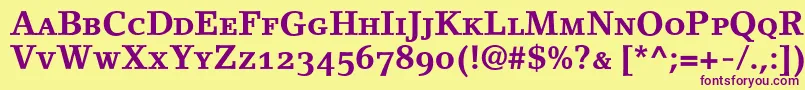 フォントLinoletterBoldSmallCapsOldstyleFigures – 紫色のフォント、黄色の背景
