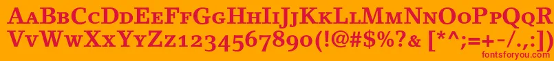 LinoletterBoldSmallCapsOldstyleFigures-Schriftart – Rote Schriften auf orangefarbenem Hintergrund