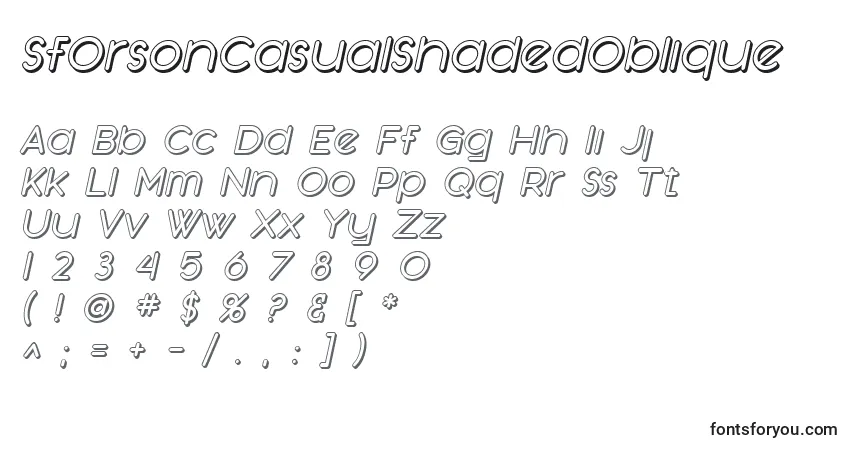 A fonte SfOrsonCasualShadedOblique – alfabeto, números, caracteres especiais