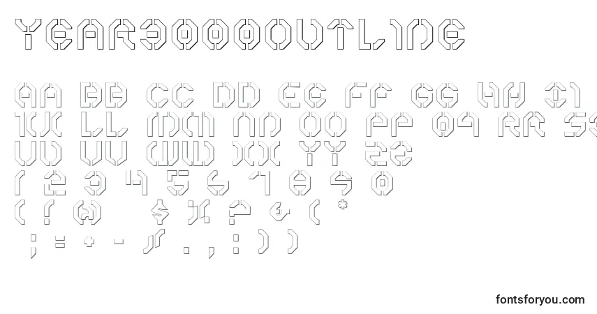Schriftart Year3000Outline – Alphabet, Zahlen, spezielle Symbole