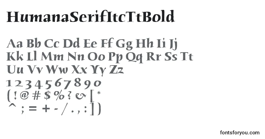 Czcionka HumanaSerifItcTtBold – alfabet, cyfry, specjalne znaki