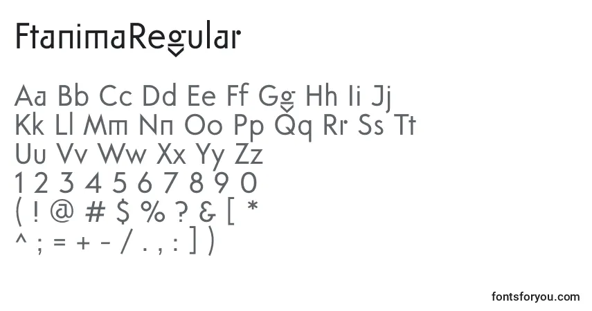 Schriftart FtanimaRegular – Alphabet, Zahlen, spezielle Symbole