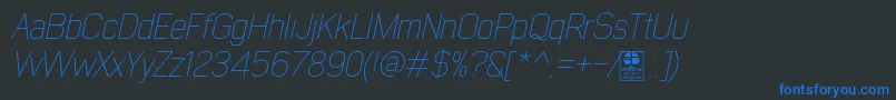 Шрифт EarlyTimesThinItalicDemo – синие шрифты на чёрном фоне