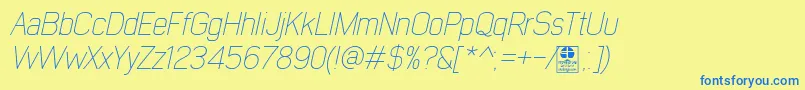 EarlyTimesThinItalicDemo Font – Blue Fonts on Yellow Background